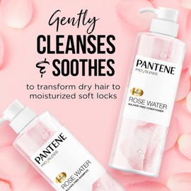 Pantene Sulfate Free Shampoo and Conditioner Set, Rose Water, Soothing and Moisturizing, Infused with Vitamin B5, for all Hair Types, Safe for Color Treated Hair, Pro-V Blend, 17.9 Fl Oz Each, 2 Pack