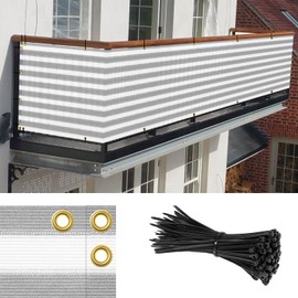 Goleray 3'x25' Gray White Balcony Privacy Screen Fence Outdoor Patio Mesh Shade Net Cover, UV Protection Shade Cloth Temporary Fencing for Apartment Railing Porch Deck