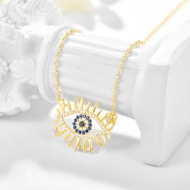 KINGWHYTE Evil Eye Necklace 925 Sterling Silver Turkish Evil Eye Pendant for Women Silver Gold Star Eye Amulet Necklace Protection Luck Jewelry, Sterling Silver, Cubic Zirconia