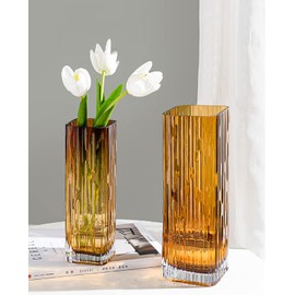 Rxcvkmw Modern Minimalist Glass Square vase, Crystal Glass vase, vase, Dry vase (Amber)