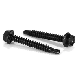 #12 x 1-1/4" Sheet Metal Screws 100PCS 410 Stainless Steel Hex Washer Head Tek Screws Fast Self Tapping Screws Black Oxide by SG TZH