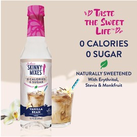 Jordan's Skinny Syrups Sugar Free Syrup, Vanilla Bean Syrup, 12.6 oz, Zero Sugar and Zero Calorie Flavoring for Coffee, Protein Shake, Cocktail or Mocktail Drinks and More, Naturally Sweetened Line