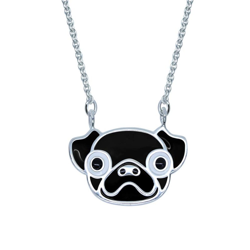 Katy Craig, Sterling Silver Pug Necklace, Black, Dog Lovers
