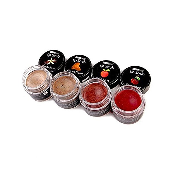 4pc Beauty Treats Lip Scrub with Almond Creme Wild Apple Vanilla Bean Dark Cherry All 4 Full Set