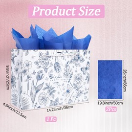 SOFPLATE 10 x 14 x 5 Zoll Große Geschenktüten Mit Blumenn Und Schmetterlingsmotiv Aus Seidenpapier Wiederverwendbare Papiertüten Mit Griffen Geschenkverpackungsbox Für Partygeschenke Geburtstage Hoch