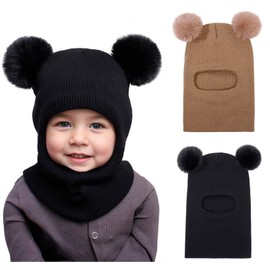 ENBAOHUI Baby Winter Hat Scarf 2 Packs Toddler Winter Hat Boys Girls Beanies for Kids Knit Warm Kids Beanie hat 1-6T Black&Khaki