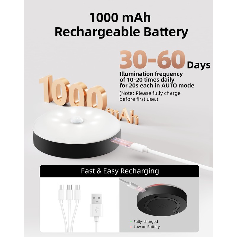EZVALO Under Cabinet Lighting with Charging Station,1000mAh Rechargeable Puck Lights