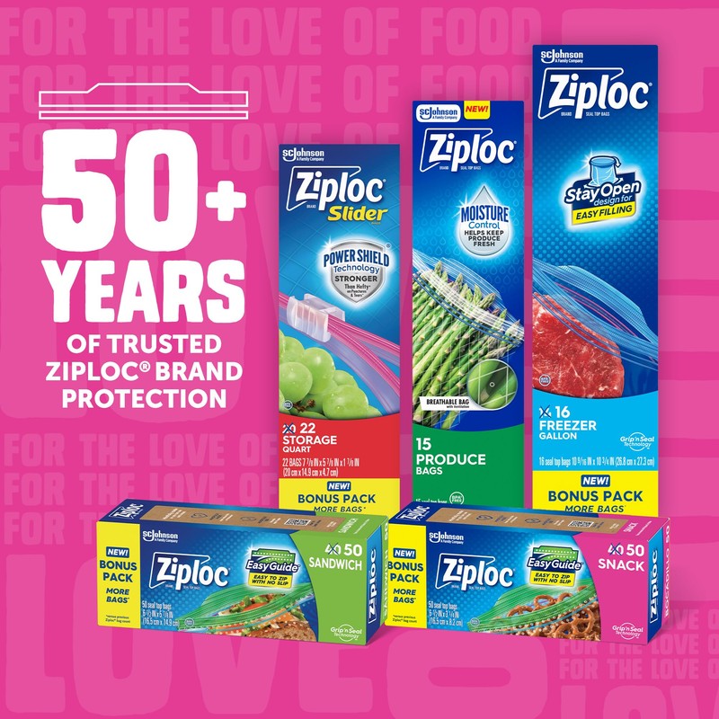 Ziploc Snack Bags with EasyGuide Texture, Small Plastic Storage Bags