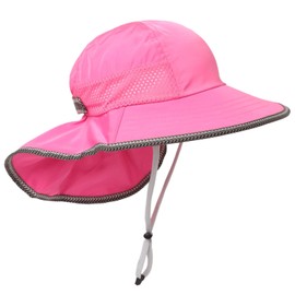 Nozone Eclipse Kid's Sun Hat, Wide Brim Breathable Girls Beach Hat with Adjustable Strap, UPF 50+ Protection - Bahama Hot Pink, Medium