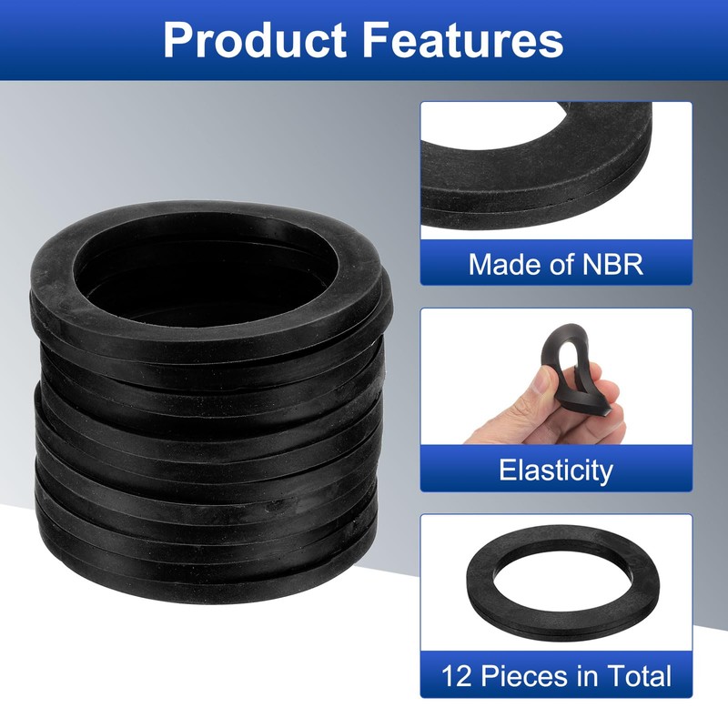 sourcing map 12 Pcs Solid Nitrile Rubber Flat Washer DN80
