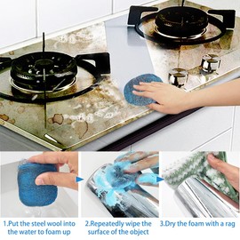 Wool Pads, Steel Wool Soap Pads, Pot Scourers, Household Cleaning Sponges for Dishes, Pots, Stoves, Kitchen Utensils