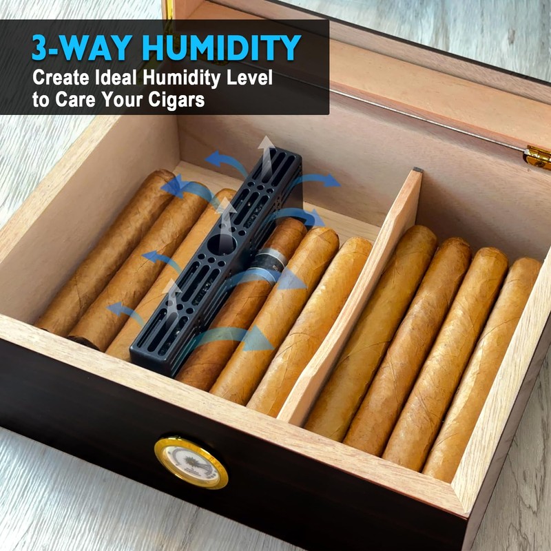 Humidor Cigar Humidifier,Cigars Humidor Solutions Set, 3-Way Humidification System, Keep