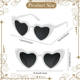 YUNHENTONG Heart Sunglasses, Heart Sunglasses, Heart Sunglasses Pearl, Sunglasses Heart, Sunglasses Wedding, Retro Heart Sunglasses Pearl, for Women's Weddings, Holiday Party Accessories (White)