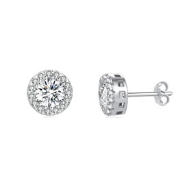 RoseJeopal Women's 925 Sterling Silver Stud Earrings, 10 mm Lightweight Silver 925 Earrings with Cubic Zirconia, Hypoallergenic Silver, Small Stud Earrings, Sleeper Earrings for Women and Girls,