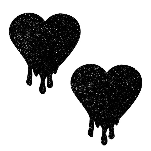 Neva Nude Melty Heart Black Mallice Glitter Nipztix Nipple Cover Pasties for Festivals, Raves & More, Medical Grade Adhesive, Waterproof & Sweatproof, Made in USA