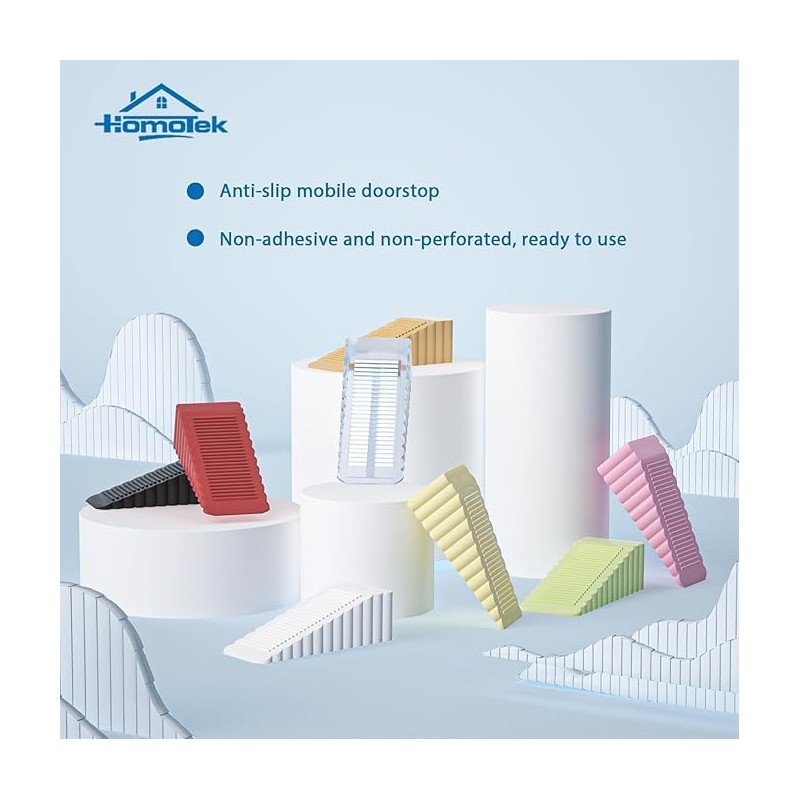 HOMOTEK 4 Pack Wedge Rubber Door Stops Black -Non-Slip Stoppers