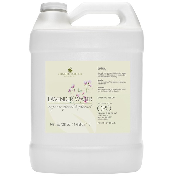 Lavender Water Hydrosol - 100% Pure Steam Distilled Natural Organically Sourced Non GMO Calming Bulk Body, Face, Facial Toner, Aromatherapy, Set Makeup, Cleanser Mist Spritz - OPO (128 oz / 1 Gallon)