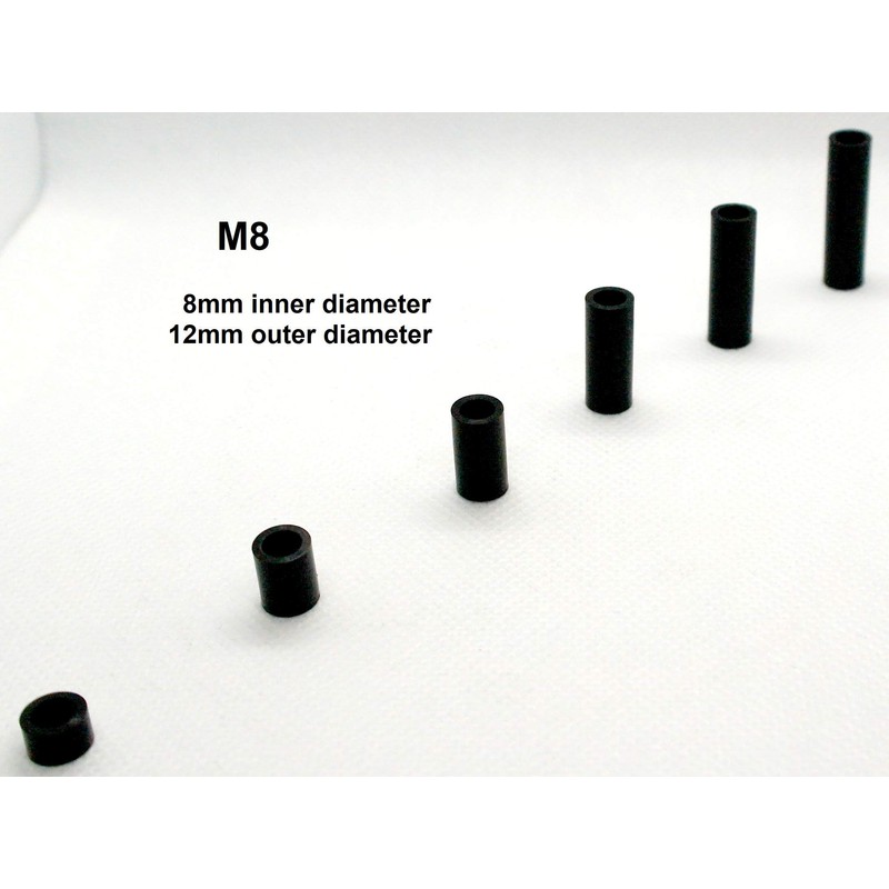 4 x Black Spacers Nylon M8 x 15mm Length, 8.3mm