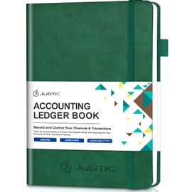 JUBTIC Hardcover Accounting Ledger Book (7x10″) - Bank Accounting Log for Small Business Bookkeeping & Personal Use - Account Tracker Notebook Track Accounts, Deposit, Expenses & Balance (Dark Green)