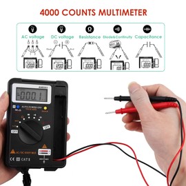 Multímetro Digital de Bolsillo, Auto Ranging 4000 Counts Digital Multi Tester, AC DC Voltaje Resistencia Diodos Continuidad Capacitancia Test