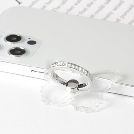 [2 Pack] Transparent Diamond Setting Cell Phone Ring Holder Stand,360 Degree Rotation and 180 Degree Adjustable Finger Ring Kickstand with Polished Electroplated Phone Grip (Butterfly)