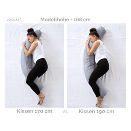 LOOLAY 170 and 190 cm Cotton/Minky Side Sleeper Pillow, Pregnancy Pillow, Nursing Pillow, Variant M/L or L/XL Positioning Pillow with Cover (100% Beige/Minky Beige, 190 cm)