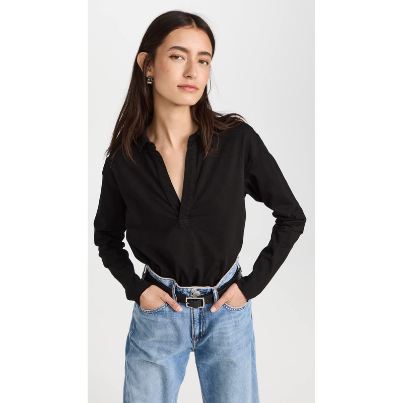 Frank & Eileen Women's Popover Henley Tee, Black, M