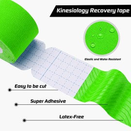 Kinesiology Tape Precut 2 Rolls Pack, Athletic Tape for Muscle Joints Support, 40 Strips for Knee Ankle Shoulder Back, Latex Free and Water Resistant, Green