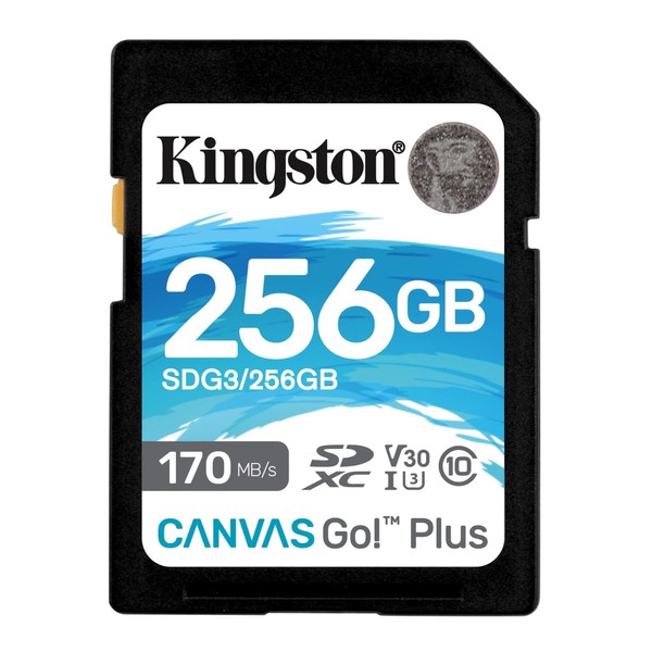 Kingston SDXC Card 256GB Max 170MB/s Class 10 UHS-I U3 V30 4K Canvas Go! Plus SDG3/256GB
