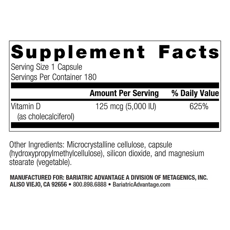 Bariatric Advantage Vitamin D3 5,000 IU - Bariatric Vitamin D