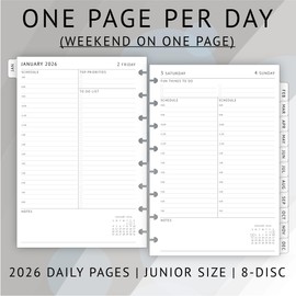 newestor 2026 Daily Planner Refills for 8-Discbound Planners - Daily Schedule & To Do List, Monthly Tabs, 8-Disc Punches, Junior Size