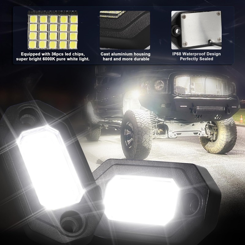 White Rock Lights for Trucks UTV ATV Jeep RZR Trailers