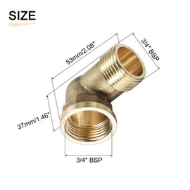 DTGN 3/4 BSP x 3/4 BSP(Male x Female) 90 Degree Elbow Pipe Fitting - 2Pack - Good for Water Pipe System - Brass Tube Fittings - Gold Tone