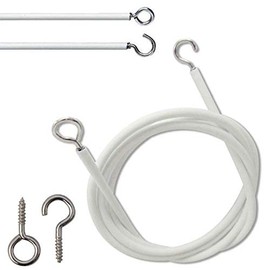 Parlex 5m White Net Curtain Wire Cord For Straight & Bay Windows Inc 4 x Screw Hooks 4 x Screw Eyes