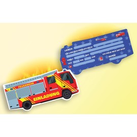 Friendly Fox Fire Brigade Invitation, 12 Fire Brigade Car Invitation Cards Children's Birthday Boy Girl Fire Truck Invitation with Envelope