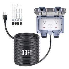 PJERJZN Outdoor Power Outlet 15A 110V with 10/20/33ft Extension Cord IP66 Waterproof, IK08 & UL1363-2018 Certified Outdoor Outlet Extender for Garden Garage Patio (33FT)