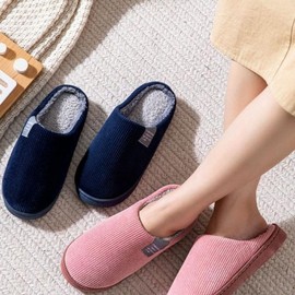 Corduroy Home Slippers Unisex Warm Fur Slippers Indoor Shoes Fur Slippers Red Pink (Women's FREE)