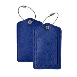 Bookjah Premium PU Leather Luggage Tag with Stainless Steel Ring, Hidden Address Slot for Privacy, Stylish Design, Versatile Use for Bags, Backpacks, and Suitcases – Durable and Elegant (Navy Blue)