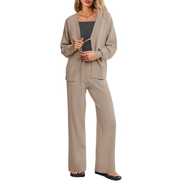 Tankaneo Womens 2 Piece Sweater Set Oversized Tie Front Cardigan