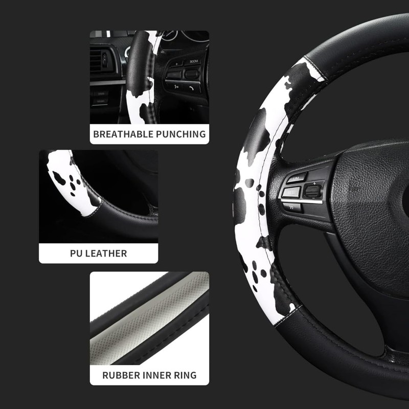 Cow Print Steering Wheel Cover, Universal 15 Inch Cute Steering