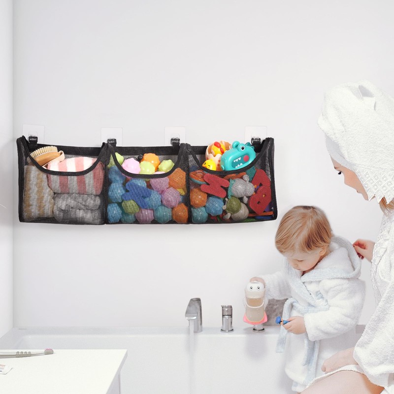 Goowin Bath Toy Storage, Bath Toy Holder, 3 Compartment Large
