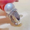 Metmejiao Vintage Women Pearl Ring 925 Sterling Silver Shiny Round