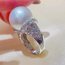 Metmejiao Vintage Women Pearl Ring 925 Sterling Silver Shiny Round Pearl Ring Platter Pearl Temperament Ring Ring Female Jewelry 8