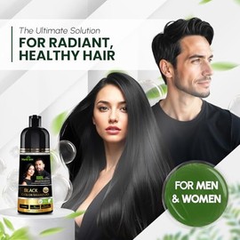 Herbishh Black Shampoo, Champú para tinte capilar 3 en 1, cobertura 100% de canas, coloración demipermanente para hombres y mujeres, color duradero en