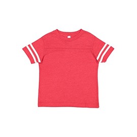 RABBIT SKINS Toddler Fine Jersey Short Sleeve Football Tee, Vintage Red/Blended White, 2T