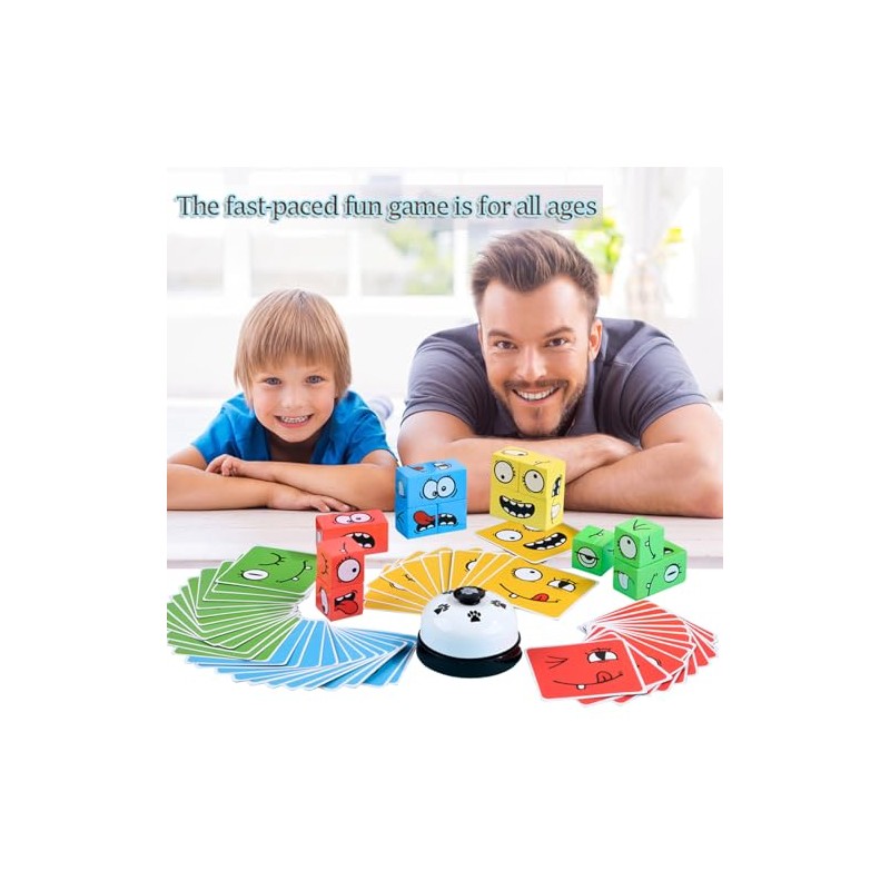 Wooden Face Changing Magic Cube Game, Expression Puzzle Building Blocks