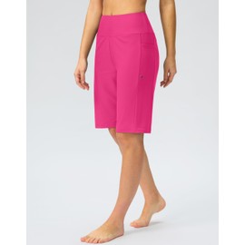 G Gradual - Pantalones cortos de natación para mujer, de 11 pulgadas, de talle alto, hasta la rodilla, para playa, con forro de bolsillos, Rosado, XX-Large