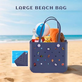 stillithou Beach Bag for Women, Medium Rubber Beach Bag, Waterproof Durable EVA Material, Lightweight & Easy to Clean, Ideal for Pool Travel Camping Trips, Navy Blue