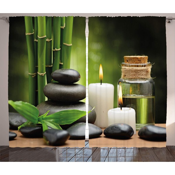 Ambesonne Spa Themed Curtains, Exotic Rocks Candles and Landscape of