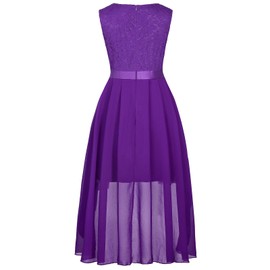 Girls Floral Lace Purple Dress Christmas Bridesmaid Vintage Formal Cocktail Party Swallowtail Swing Dresses 7-14 Years